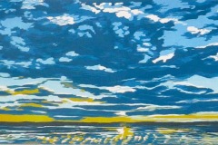 Breaking Blue, reduction woodcut,,  10"x22" 2023