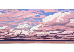 purple mountain reduction woodcut print thumbnail