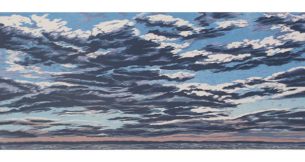 moving clouds 2 reduction woodcut print